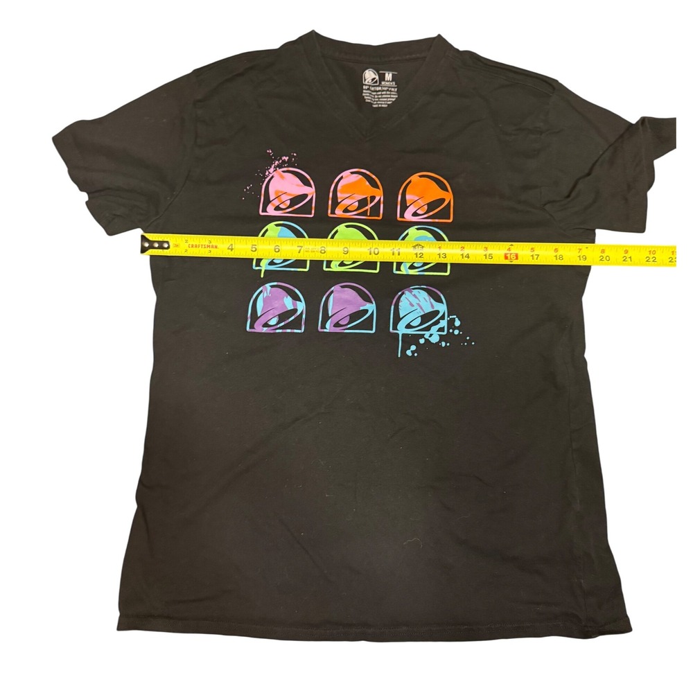 Taco Bell T Shirt Women's Medium Black V Neck Colorful Graphic Tee - Picture 3 of 4